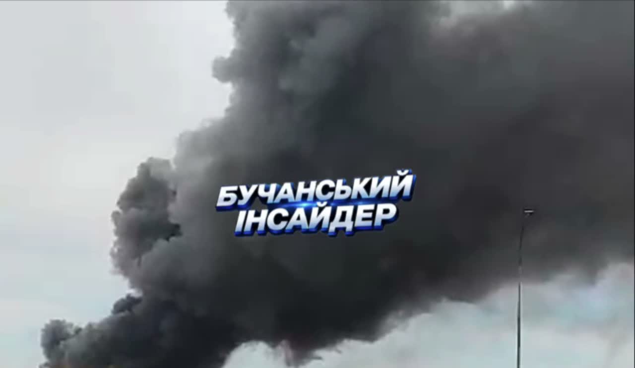 Smoke is rising in Bucha district as result of Russian drone strike